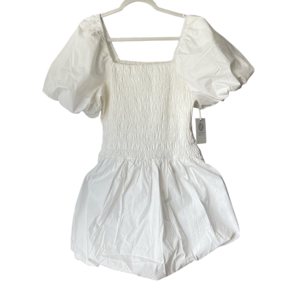 Tuckernuck Hyacinth House White Smocked Catarina Bubble Hem Sleeve Dress Med NWT